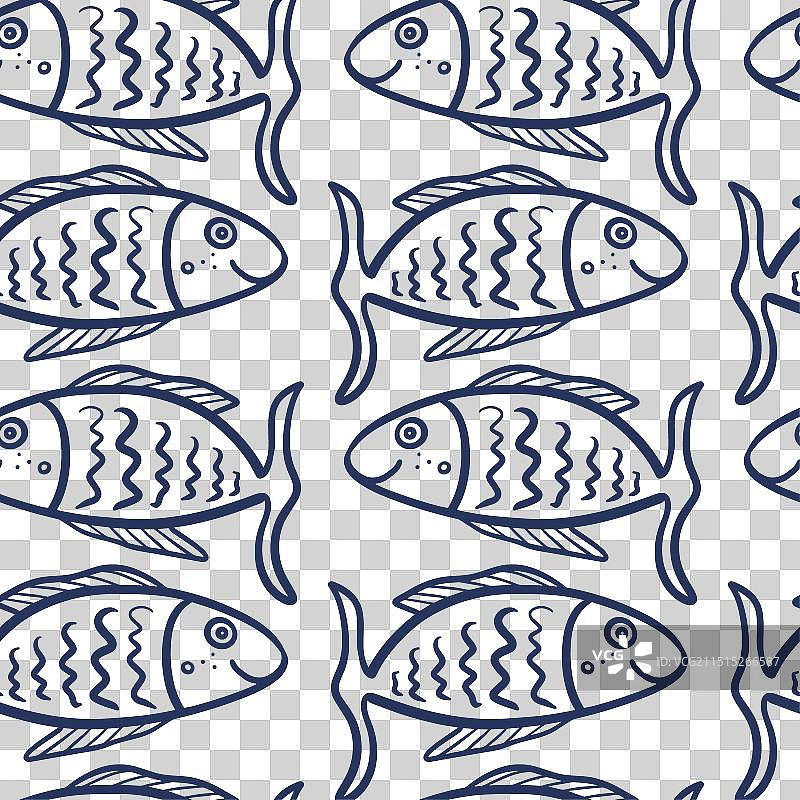 米白色背景上快乐的蓝色轮廓鱼图片素材