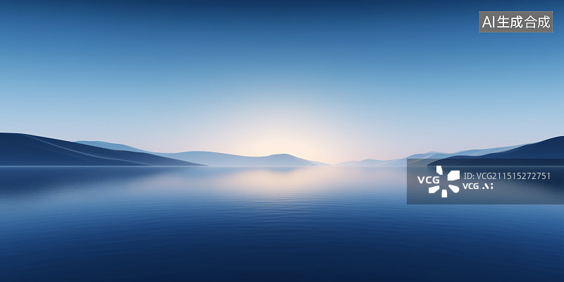 【AI数字艺术】夕阳下的湖光山色图片素材