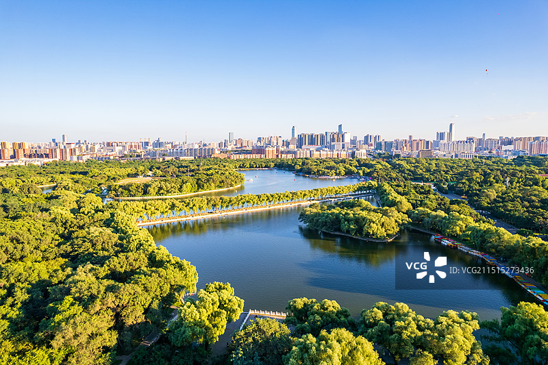 辽宁沈阳北陵公园城市建筑风光航拍图片素材