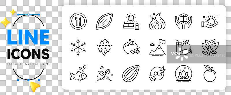 植物苹果和鱼线条图标（网络应用）图片素材