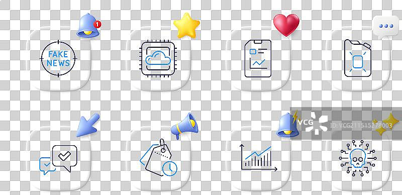 时间管理、批准与虚假新闻线性图标图片素材