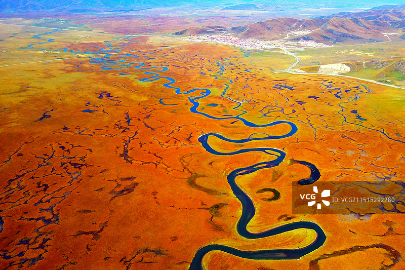 玛曲县黄河湿地秋色图片素材