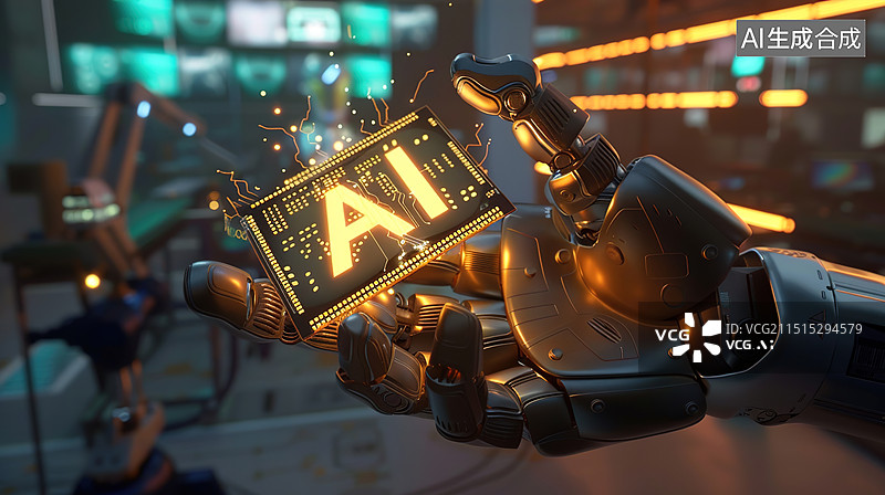 【AI数字艺术】机械手和芯片图片素材