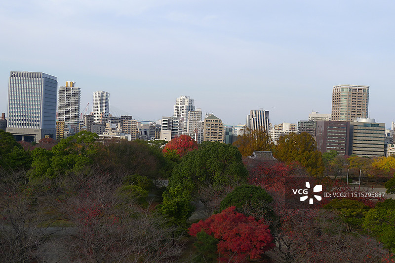 日本福冈城秋天的城市风光图片素材