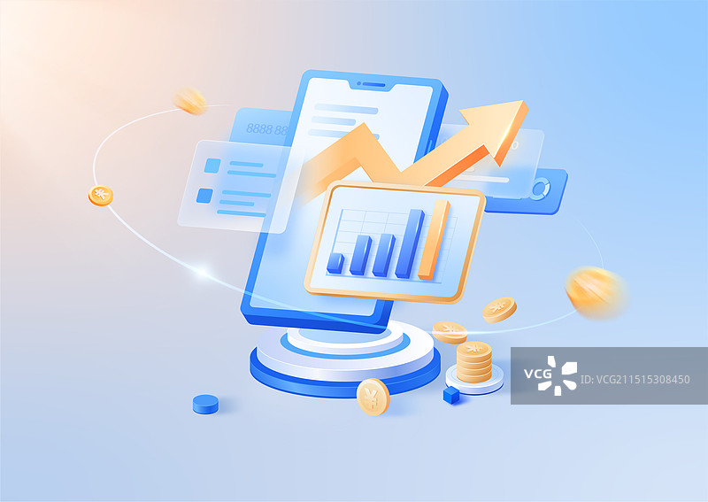 牛市上涨行情金融炒股基金手机端APP矢量插画图片素材
