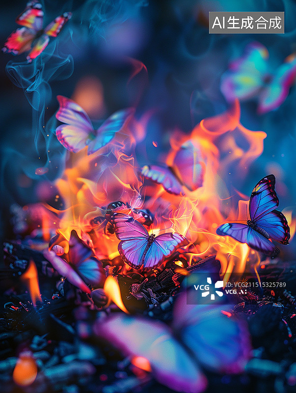 【AI数字艺术】飞蛾扑火篝火中的蝴蝶图片素材