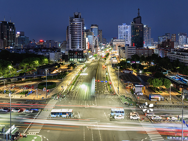 宁波海曙中山路夜景航拍图片素材