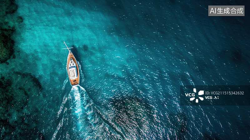 【AI数字艺术】一艘小船航行在海面上图片素材