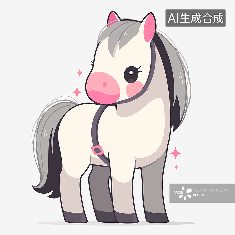 【AI数字艺术】手绘卡通小马插画图片素材