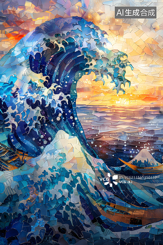 【AI数字艺术】日本浮世绘风格海浪插画图片素材