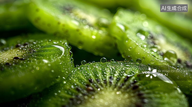 【AI数字艺术】3d新鲜猕猴桃奇异果水滴特写镜头商业拍摄影棚特写水果农业新鲜图片素材
