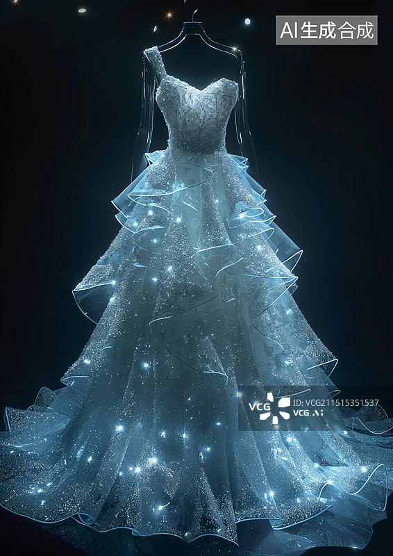 【AI数字艺术】精致美丽的白色婚纱晚礼服图片素材
