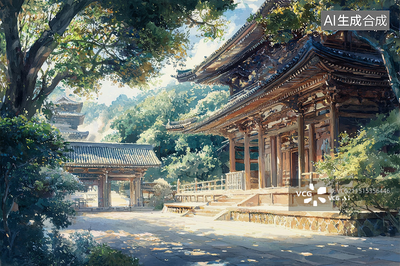 【AI数字艺术】雾中的山中寺庙图片素材