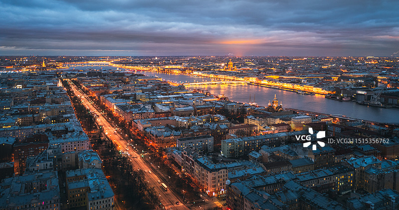 圣彼得堡涅瓦河城市全景航拍图片素材