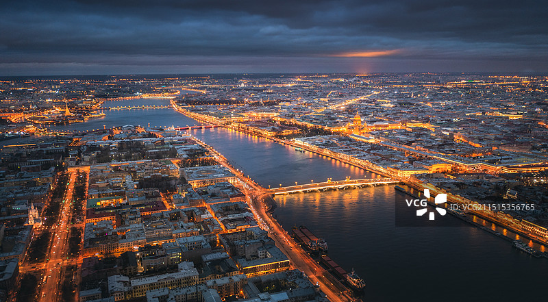 圣彼得堡涅瓦河城市全景航拍图片素材