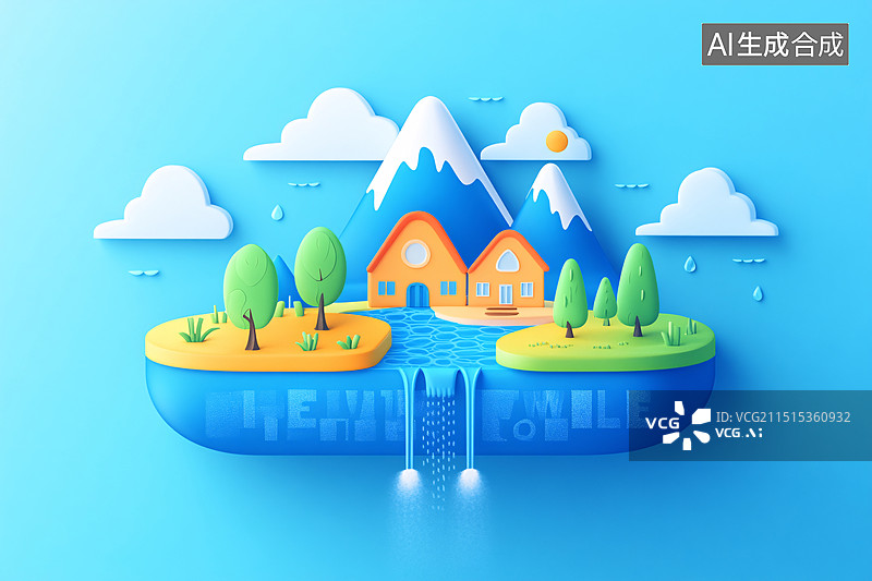 【AI数字艺术】世界水日水循环系统节约用水环境保护背景图片素材