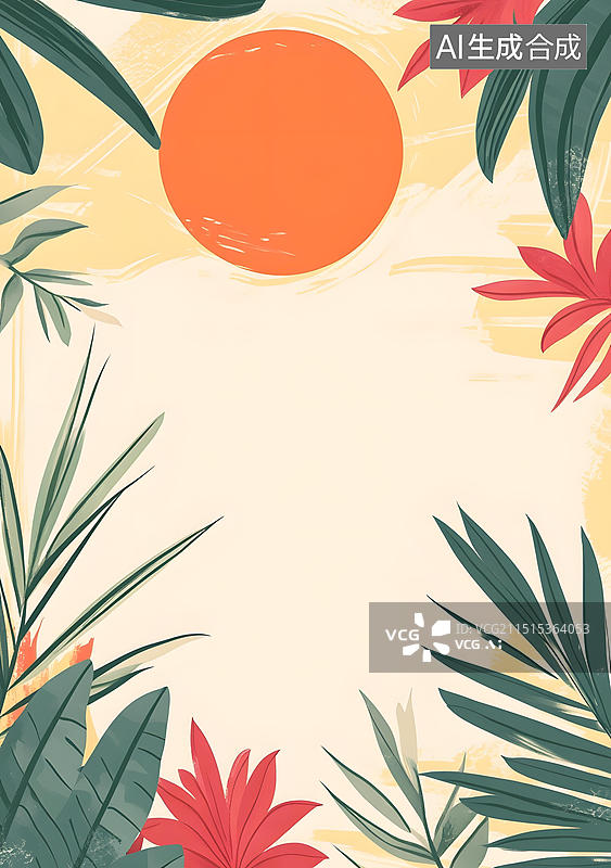 【AI数字艺术】热带夏季花卉背景插画图片素材