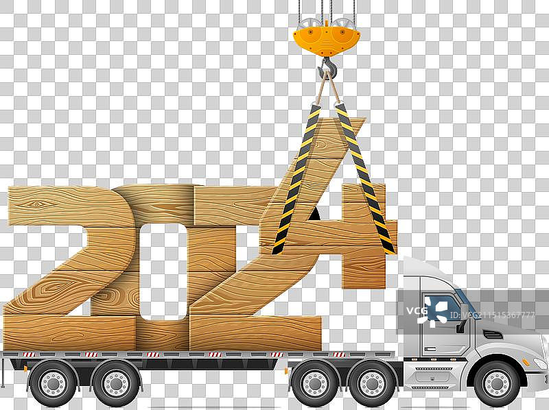 起重机吊装2024新年木材图片素材