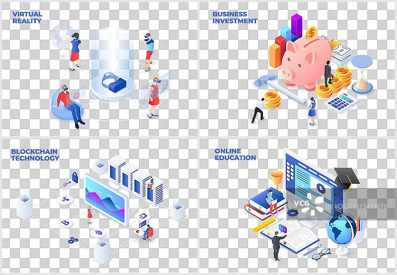2.5D虚拟现实区块链套装图片素材