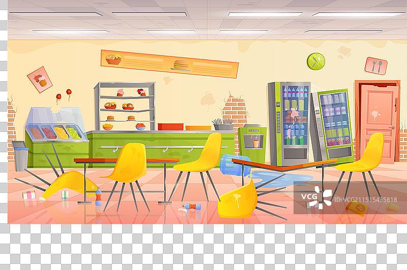 废弃的学校或大学自助餐厅内部图片素材