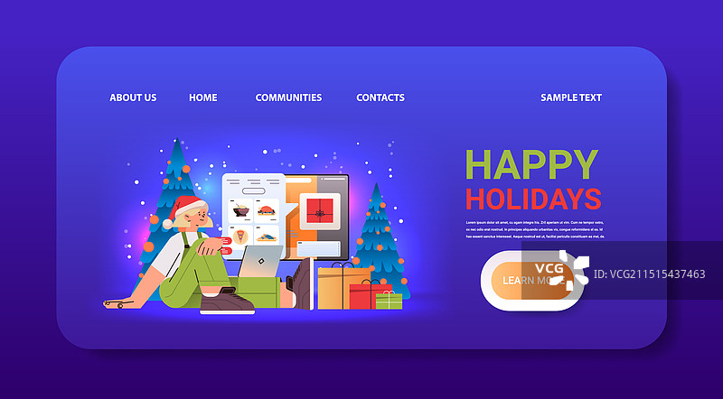 戴着圣诞帽在餐厅点餐和购买食物的女人图片素材