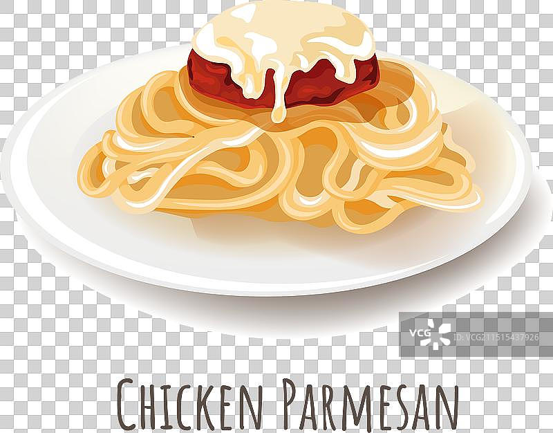 番茄酱鸡肉帕尔马干酪意面图片素材