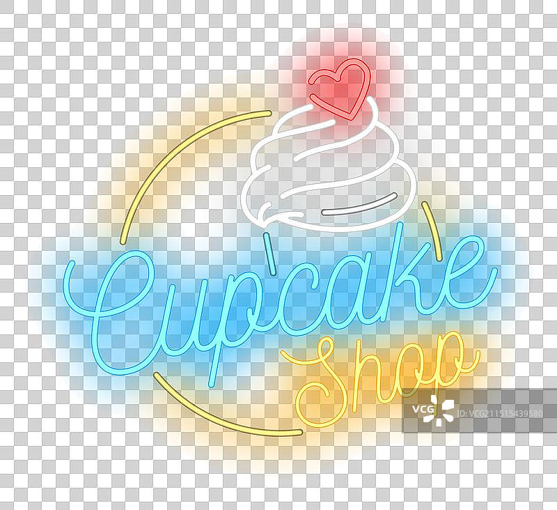 砖墙背景下的霓虹灯纸杯蛋糕店图片素材