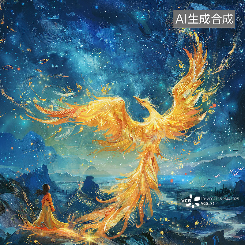 【AI数字艺术】涅槃重生的金凤凰图片素材