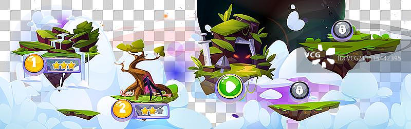 带有漂浮岛屿的游戏UI关卡地图图片素材