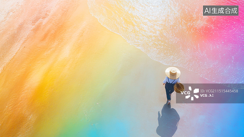 【AI数字艺术】航拍彩色的沙滩，盐湖图片素材