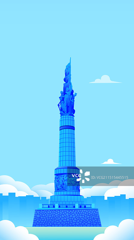 防洪纪念塔矢量插画，哈尔滨亚冬会，黑龙江旅游经济科技贸易全球化一带一路丝绸之路图片素材