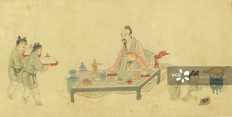 唐代酒仙李适之饮酒场景绘画，元代，任仁发图片素材