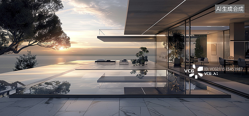 【AI数字艺术】海边旅游的别墅泳池图片素材