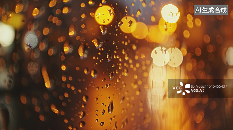 【AI数字艺术】雨夜打湿的窗户和窗外的霓虹灯光斑背景图片素材