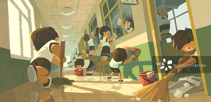 学校里的大扫除图片素材