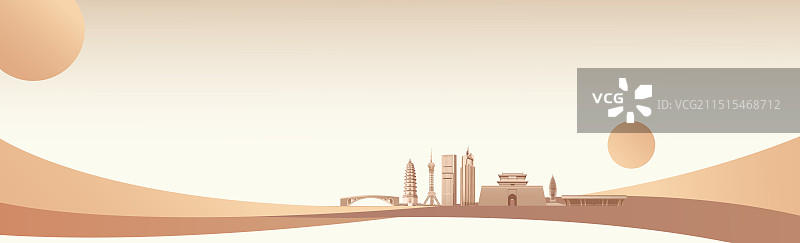 金色河北城市建筑品质高端文化文学艺术展插画图片素材