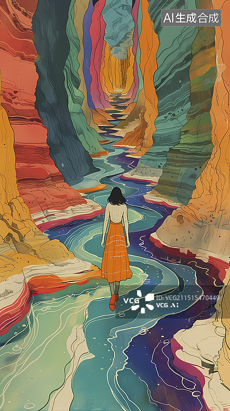 【AI数字艺术】色彩缤纷场景人物插画海报背景图片素材