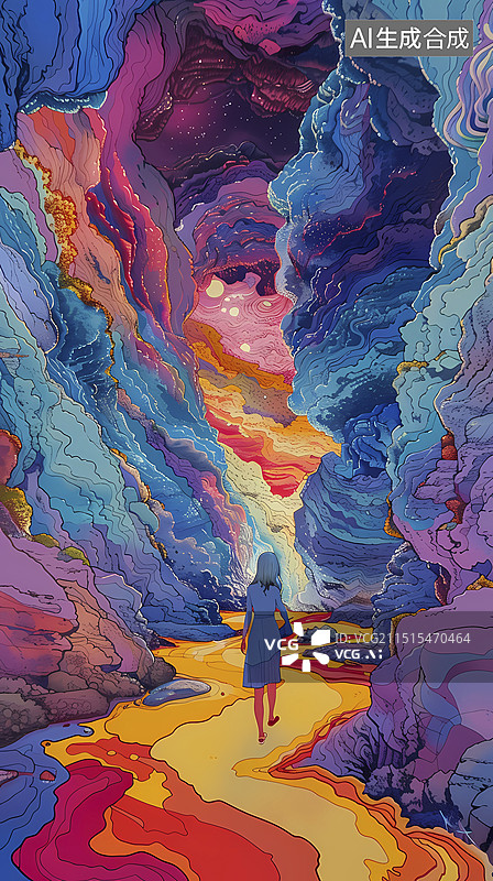 【AI数字艺术】色彩缤纷场景人物插画海报背景图片素材