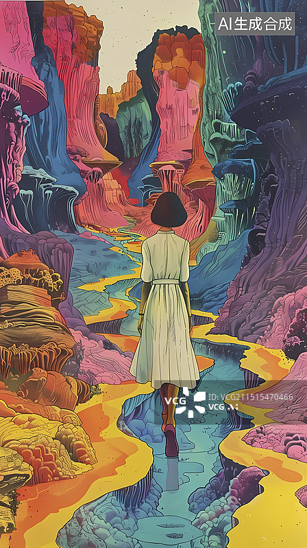 【AI数字艺术】色彩缤纷场景人物插画海报背景图片素材