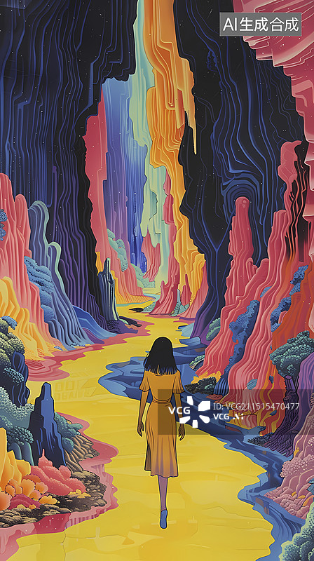 【AI数字艺术】色彩缤纷场景人物插画海报背景图片素材