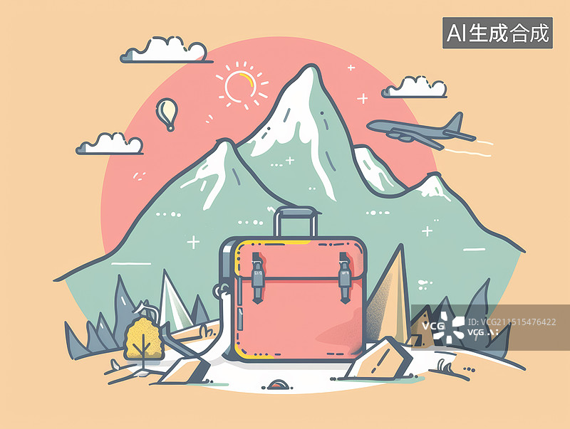 【AI数字艺术】登山背包与雪山图片素材