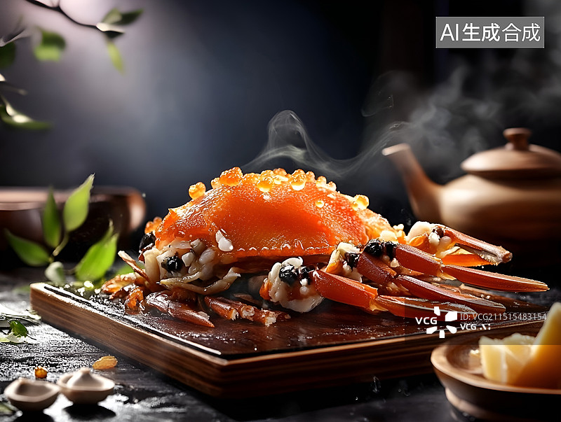 【AI数字艺术】美味的鱼子酱螃蟹放在盘子里图片素材