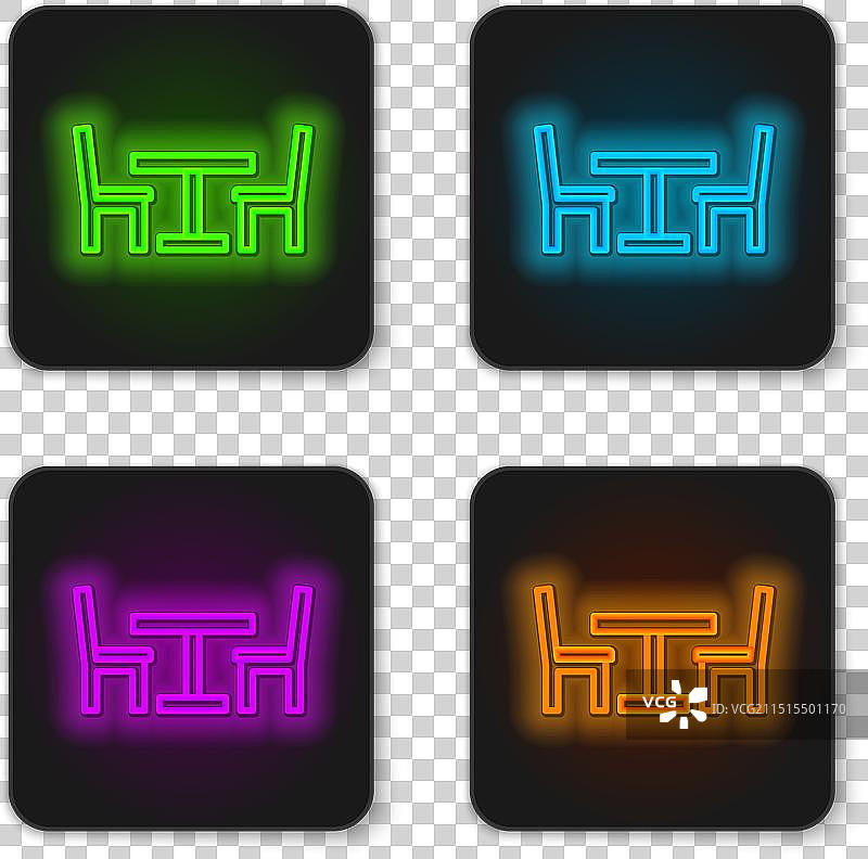 发光霓虹线木桌椅图标图片素材