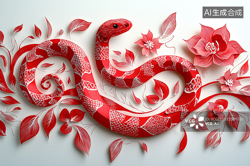 【AI数字艺术】蛇年春节主题剪纸图片素材