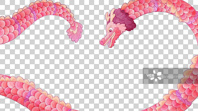 清新水彩国风描边心形龙、龙灯图片素材