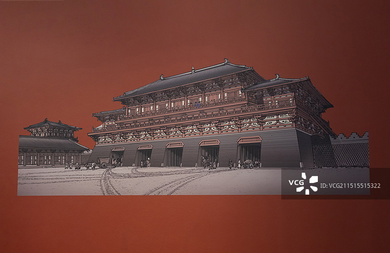 唐长安城明德门遗址复原图 陕西历史博物馆图片素材