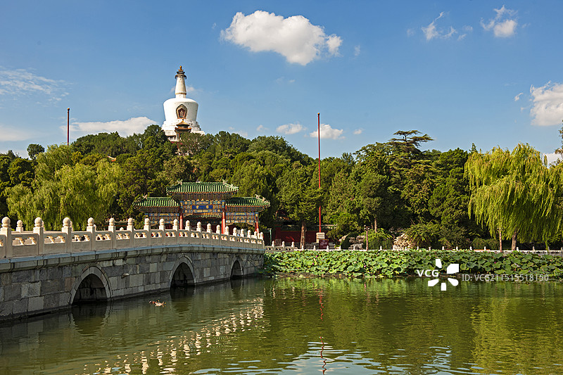 北京东城，北海公园，白塔。图片素材