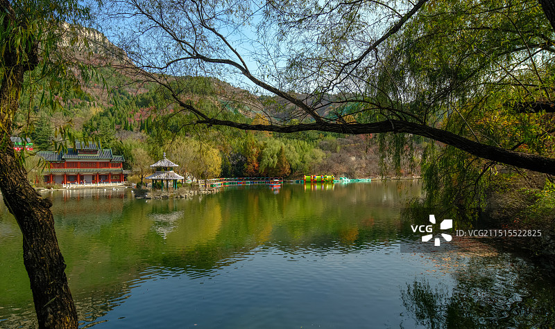 山东济南红叶谷绚秋湖秋色图片素材