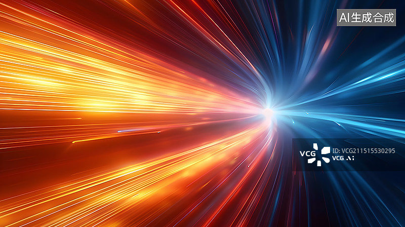 【AI数字艺术】黑色背景下冷暖对比的彩色光线与光轨，空间道路，科技概念背景图图片素材