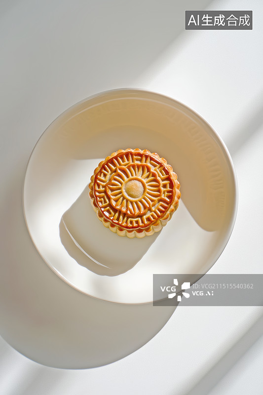 【AI数字艺术】白色背景的陶瓷盘子上盛放的月饼图片素材